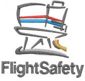 Aircraft safety logo featuring a stylized aircraft, colorful safety highlights, and bold 'FlightSafety' text.