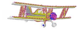 Colorful airplane with a bright yellow body, pink propeller, and vibrant, playful wings for kids' items.