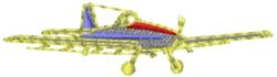 Colorful airplane design with a playful yellow outline and red and blue accents, perfect for machine embroidery.