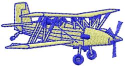 Vector-style embroidery airplane with blue outlines and a bold yellow body, showcasing wings and propeller details.