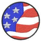 American flag circular patch showcasing vibrant red and white stripes with white stars on a blue background, ideal for patrio