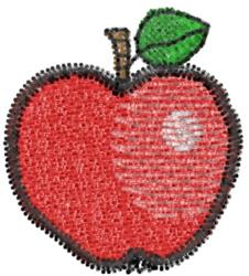 Playful red apple with glossy finish and green leaf, perfect for back to school. Cheerful design ideal for machine embroidery