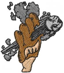 Cartoon baseball glove gripping a ball with detailed stitching, set against gray motion clouds for a dynamic sports feel.