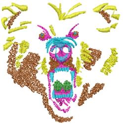 Colorful bear face with abstract features in pink, blue, and yellow, lively and whimsical design.