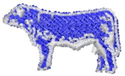 Stylized blue cow with white accents, featuring bold outlines and a simple design, perfect for kitchen towels.
