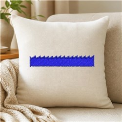 Modern decorative wave design on a cream cushion, featuring a blue wave and textured stitching on soft fabric.