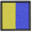 Simple flag with bold blue and yellow color blocks, framed by a striking black border for a vibrant look.