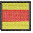 Bold flag design featuring vibrant red and yellow horizontal stripes with a striking black border.