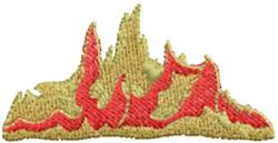 Bold stylized red flames with jagged peaks against a luxurious gold background.