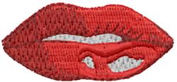 Stylized red lips with bold white highlights, perfect for fashion themes. Standard machine embroidery design.