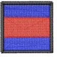 Rectangle patch with bold stripes in red and blue, bordered by a black outline, showcasing modern embroidery design.