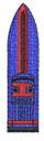 Vibrant iron in blue and red with playful black accents, showcasing a fun, cartoonish style.