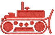 Red bulldozer in cartoonish style with bold outline, featuring clear tracks and blade, perfect for kids.