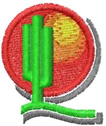 Vibrant cactus design with bold geometric style, set against a red to yellow sun background.