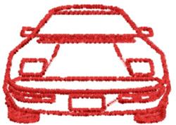 Simple outline design of a red car in front view, showcasing its bold shape and minimalist style.