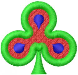 Colorful clover design for St. Patrick's Day featuring vibrant green leaves, red shapes, and blue teardrop accents.
