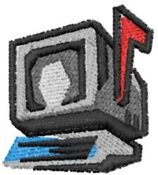 Computer mailbox with gray body, red mail flag, and playful blue base detail in a modern cartoonish style.