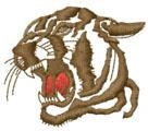 Realistic cougar head with intricate tan and brown detailing, red mouth accents, ideal for machine embroidery.