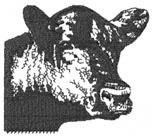 Realistic cow head in black and white, showcasing detailed ears, eyes, and textured fur.