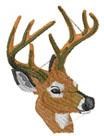 Realistic stag head featuring detailed brown fur, majestic antlers, and large expressive eyes.