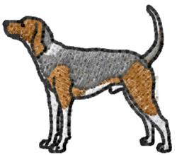 Cartoon-style dog silhouette with a gray body and brown patches, outlined boldly for a playful look.