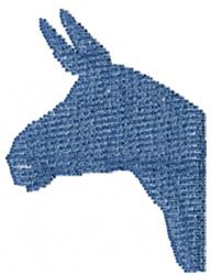 Simple blue silhouette of a donkey head, minimalistic style ideal for various embroidery projects.