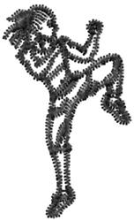 Stylized silhouette of a female figure in a dynamic pose, outlined with energetic spiral patterns, ideal for activewear.