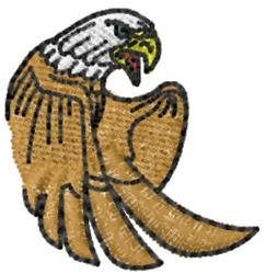 Realistic eagle portrait with golden feathers and fierce expression, featuring partially extended wings.