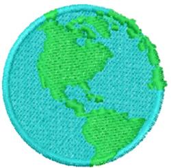 Colorful Earth globe with blue oceans and green landmasses, enclosed in a circular border, playful design.
