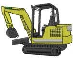 Playful yellow excavator design with black tracks and a detailed cab, perfect for construction-themed projects.