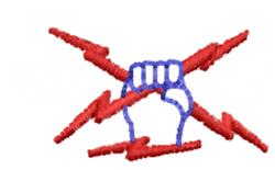 Bold fist outlined in blue with striking red lightning bolts, designed for dynamic machine embroidery.