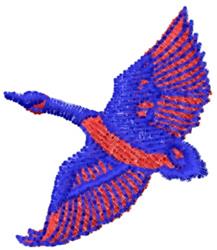 Vibrant bird design featuring detailed blue wings with red accents, showcasing dynamic movement in machine embroidery.