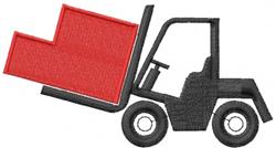 Bold forklift in black beside a red cargo container, showcasing simple design and machine details.