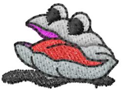 Cartoon frog in vibrant green and grey peeking from a pink clam shell, offering a playful design perfect for kids' items.