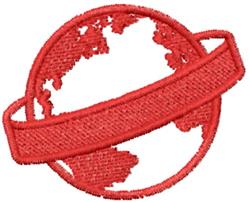 Stylized globe with a red outline and a bold red ribbon, showcasing a modern design for banners.