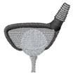 Golf club head in gray with black accents, showcasing a textured finish and intricate design details.
