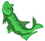Whimsical green fish with intricate scale patterns in a playful pose, perfect for a vibrant machine embroidery design.