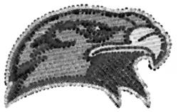 Stylized hawk head in bold black and gray lines, showcasing fierce expression and smooth curves.
