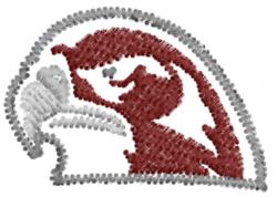 Stylized hawk head in maroon and gray, featuring bold color contrast and textured feathers.