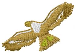 Hawk in flight with detailed brown and cream feathers, showcasing its outstretched wings in realistic style.