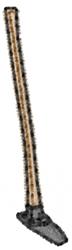 Hoe tool with a textured wooden handle and a sturdy flat blade, showcasing its functional design.
