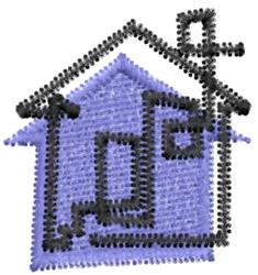Playful house shape in purple with black outline and key element, minimalistic design for home decor.
