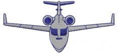 Minimalist learjet design featuring gray and blue shades with distinct wings and windows, ideal for stock embroidery.