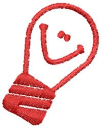 Playful lightbulb design with a red outline, coiled base, and cheerful smiley face. Ideal for decorative themes.