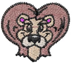 Cartoon lion face with vibrant colors and purple ears framed in a heart shape. Perfect for kids' pillow covers.
