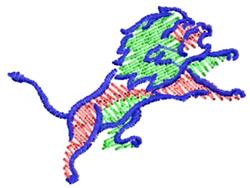 Colorful lion with a vibrant green and red body, outlined in blue, showcasing a playful design ideal for kids.