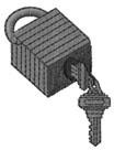 Key Fob featuring a padlock with a wooden texture and a flat key inserted, in a minimalist style.