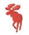 Bold red moose standing tall with prominent antlers, playful folk art style on a simple background.