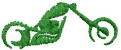 Stylized motorcycle in vibrant green with flowing lines, showcasing dynamic elegance for modern embroidery.