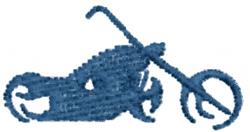 Stylized motorcycle silhouette with handlebars, rendered in dark blue, perfect for machine embroidery.